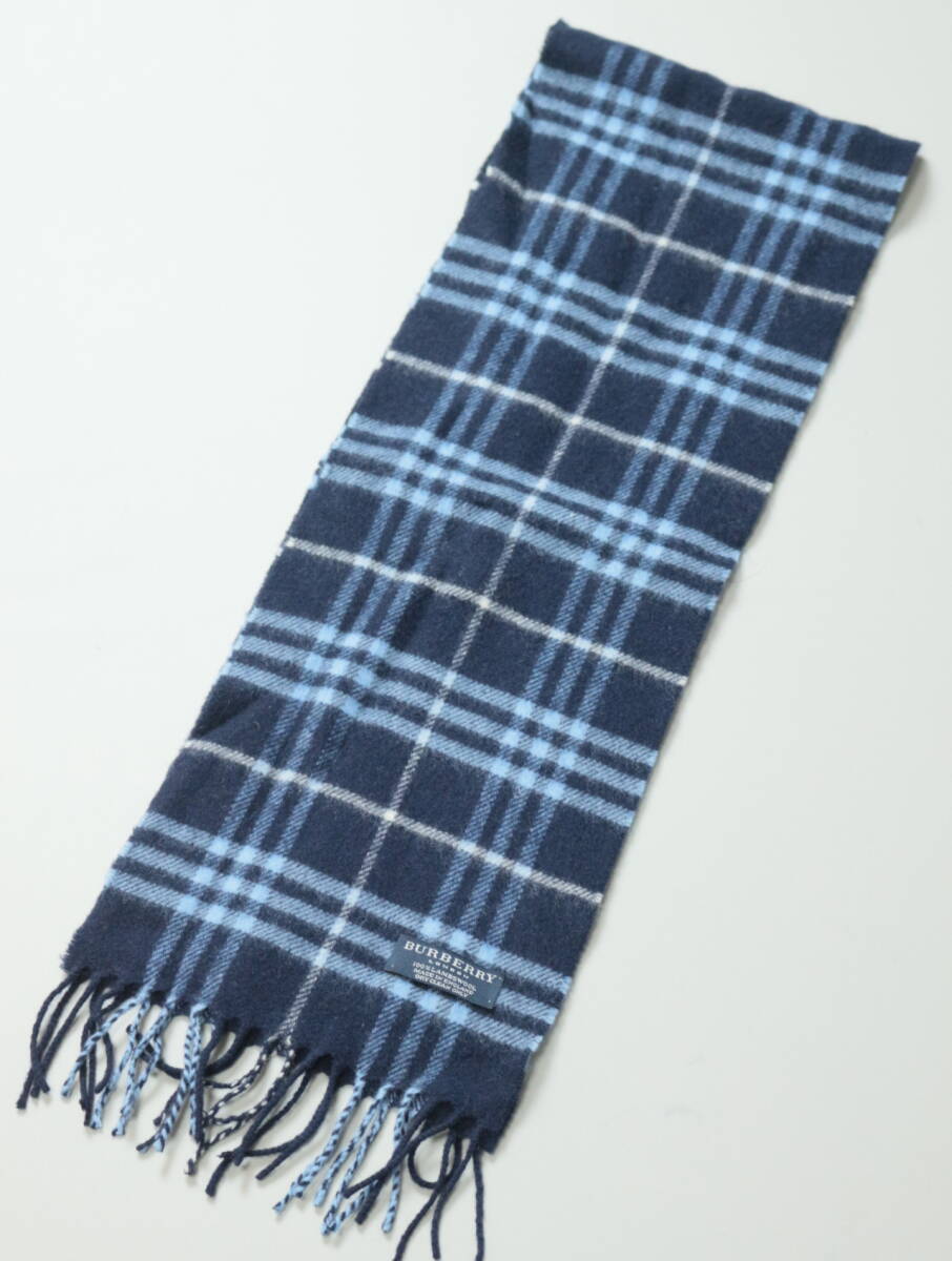 C54/Burberry/バーバリー/イギリス製/MADE IN ENGLAND/ノバチェック/ブルー/ゆうパケット対応/ラムウールマフラー/Lambswool/フリンジ_画像2