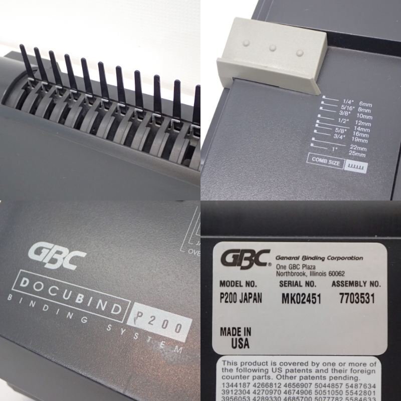 ※動作未確認※ アコ・ブランズ・ジャパン GBC 製本機 P200 A4 OA機器 綴じ具 シュアバインド用 クリアカバー付 KK18753 中古オフィス家具_画像6