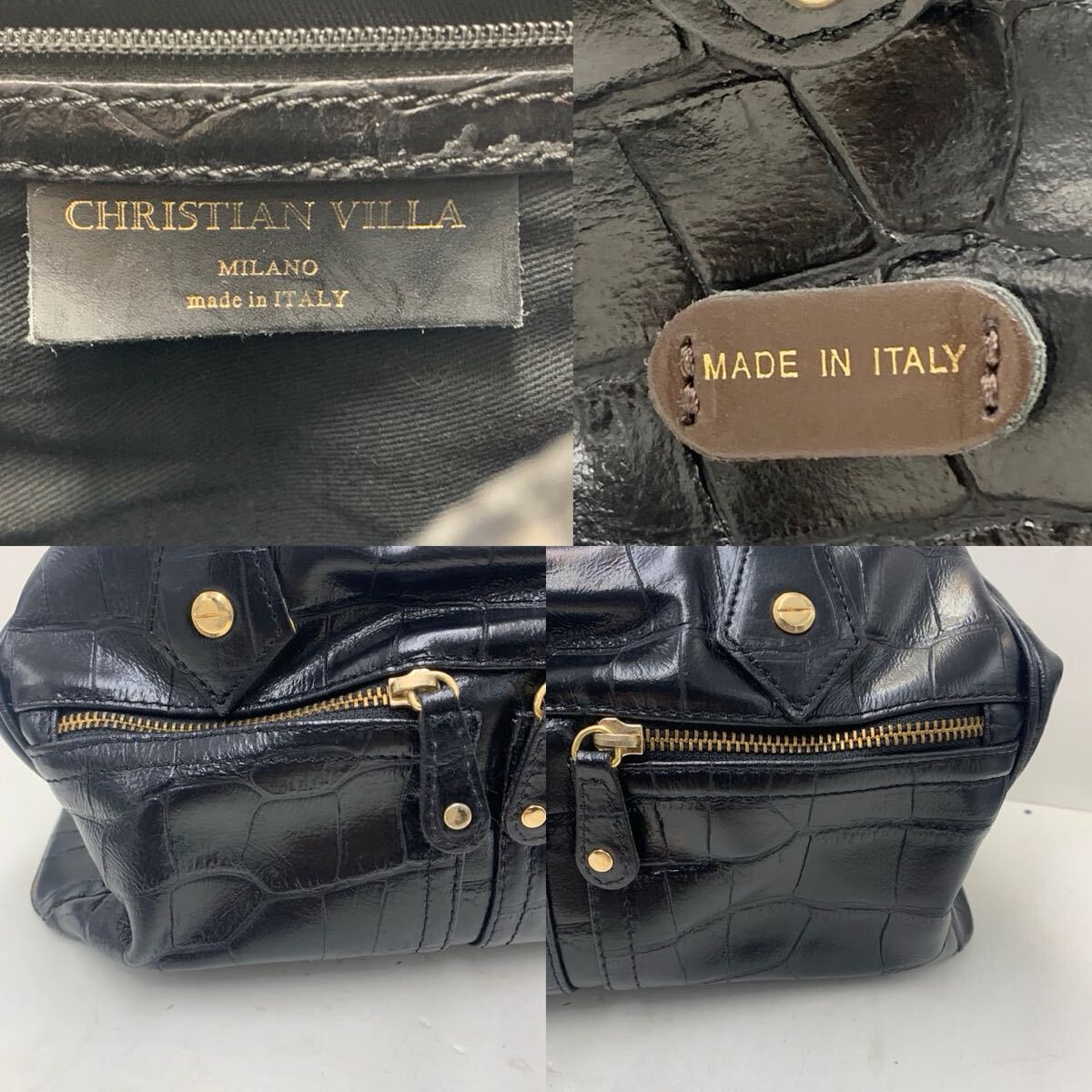 CHRISTIAN VILLA クリスチャンヴィラ ハンドバッグ ミニボストン 型押し【EJ2080】@80_画像4