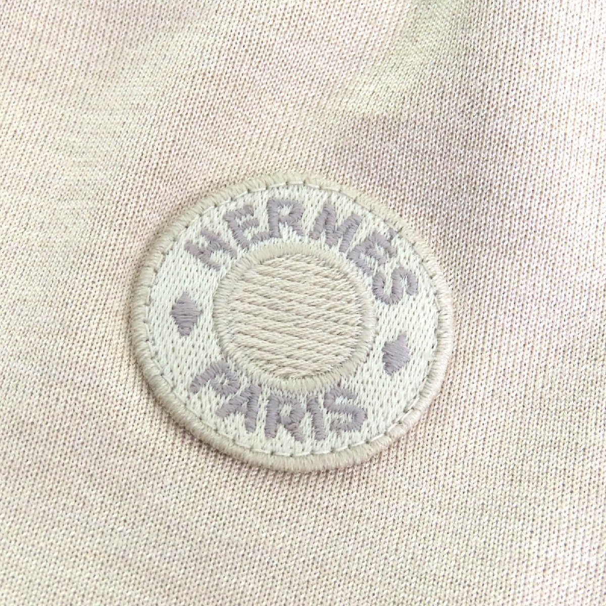 美品△HERMES エルメス 24SS 4E4415DI コットン シルク クルードセルワッペン ロング スウェットパンツ ベージュ 40 フランス製 正規品_画像6