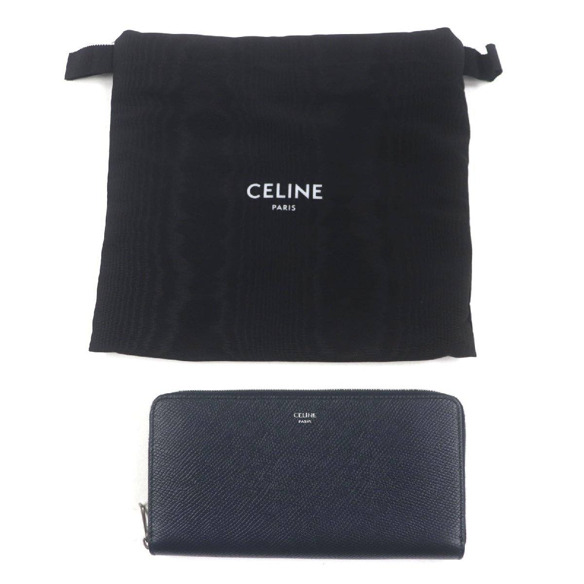 極美品▼CELINE セリーヌ 10B553BEL グレインドカーフスキン レザー ラージジップウォレット ラウンドファスナー 長財布 ダークネイビー_画像2