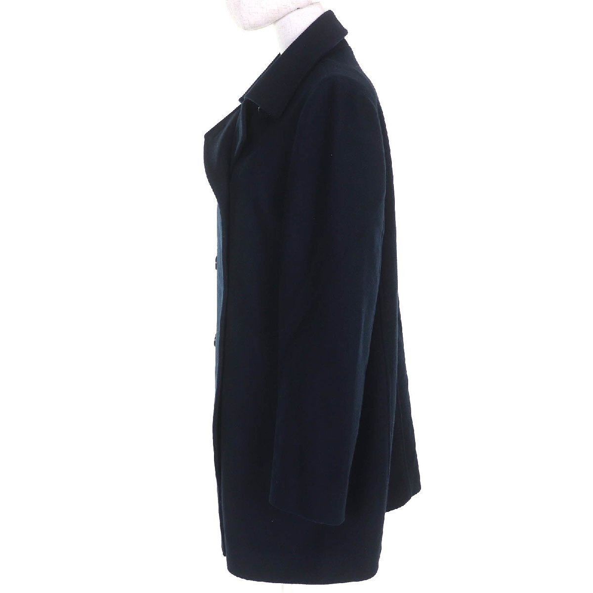 美品△MACKINTOSH LONDON マッキントッシュ ロンドン ロゴボタン ダブルブレスト ウールコート ミディアム丈 ネイビー 40 正規品_画像2