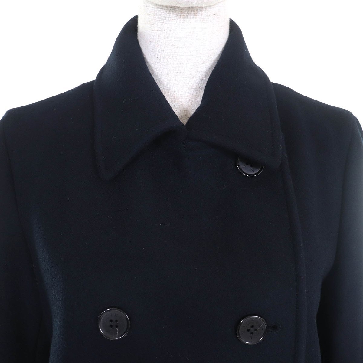 美品△MACKINTOSH LONDON マッキントッシュ ロンドン ロゴボタン ダブルブレスト ウールコート ミディアム丈 ネイビー 40 正規品_画像5