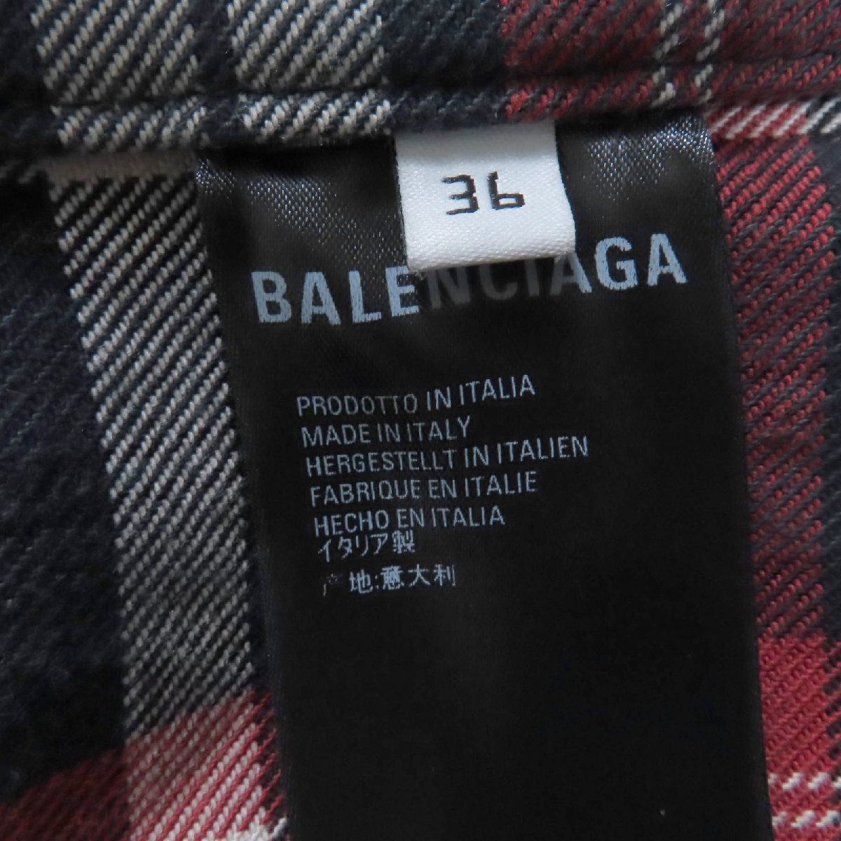極美品☆BALENCIAGA バレンシアガ 19SS 556363 チェック柄 キルティング・レザー切替 ベルト付 コート レッド系 36 正規品 レディース_画像7