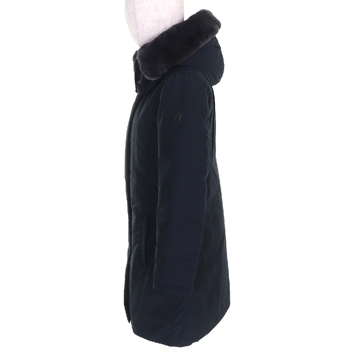 美品△WOOLRICH ウールリッチ WWCPS2807 BOW BRIDGE COAT ボウブリッジコート ラビットファー フード付 ダウンコート ネイビー XS 正規品_画像2