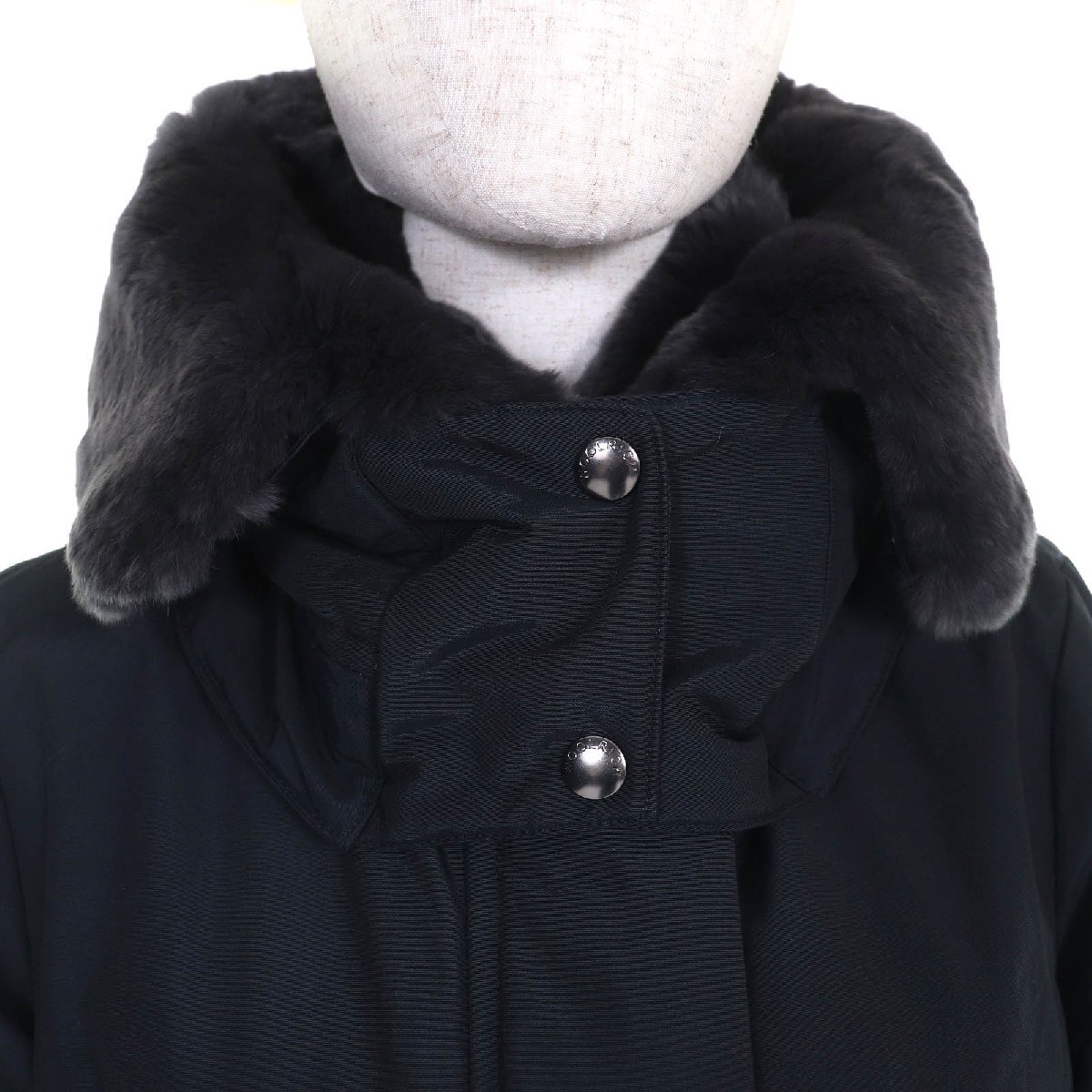 美品△WOOLRICH ウールリッチ WWCPS2807 BOW BRIDGE COAT ボウブリッジコート ラビットファー フード付 ダウンコート ネイビー XS 正規品_画像4