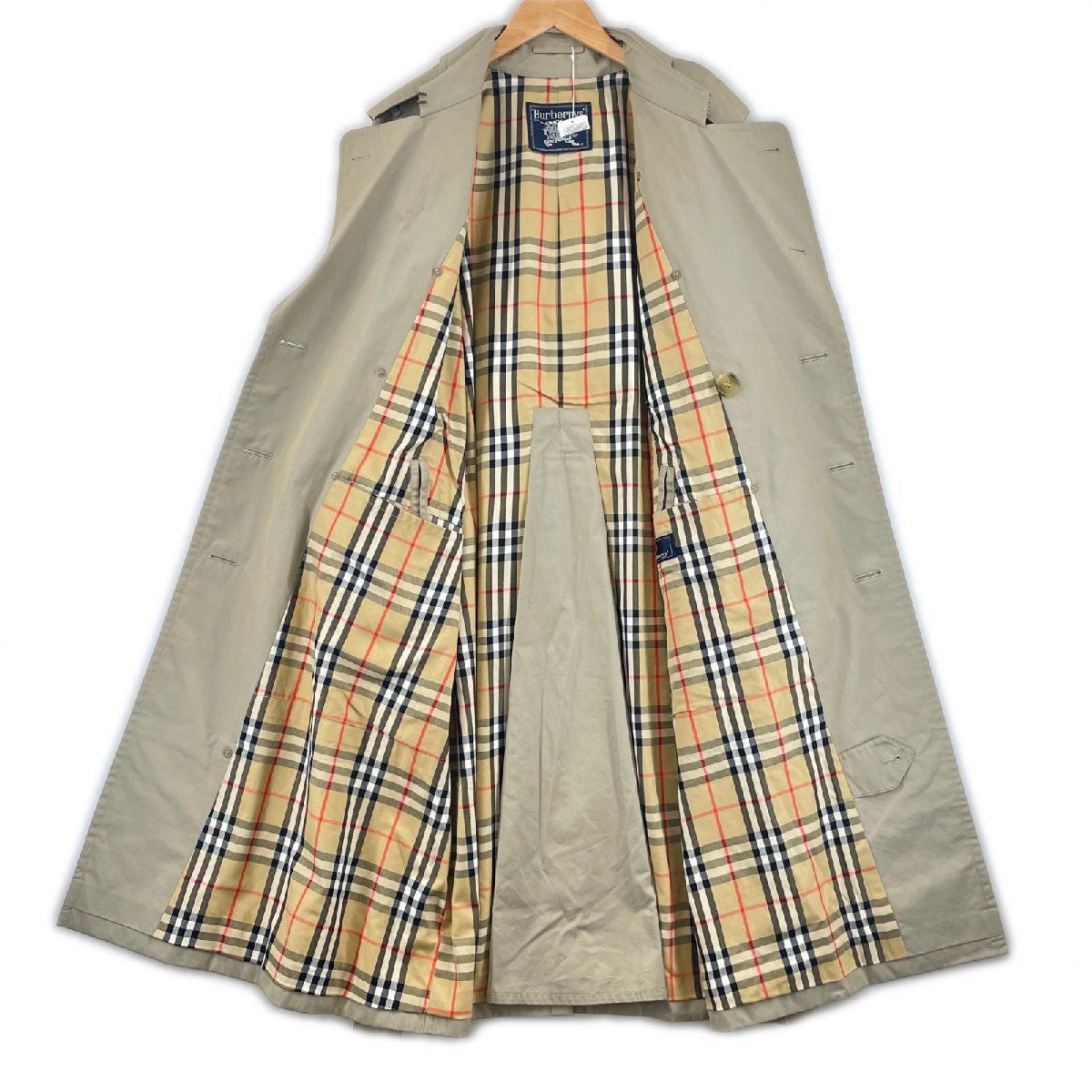 極美品▲Burberrys バーバリー ヴィンテージ コットン100% 裏地ノバチェック ロング丈 トレンチコート カーキ 92-170 メンズ_画像5