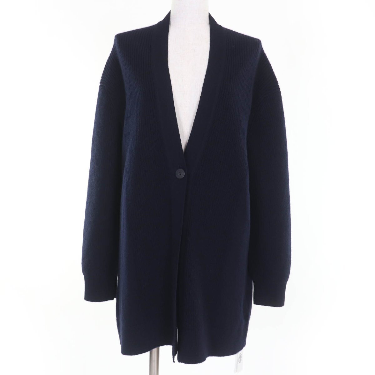 未使用品☆HERMES エルメス 2702D1 24AWカシミヤ100% セリエボタン 長袖ニット カーディガン ネイビー 38 イギリス製 正規品 レディース_画像1