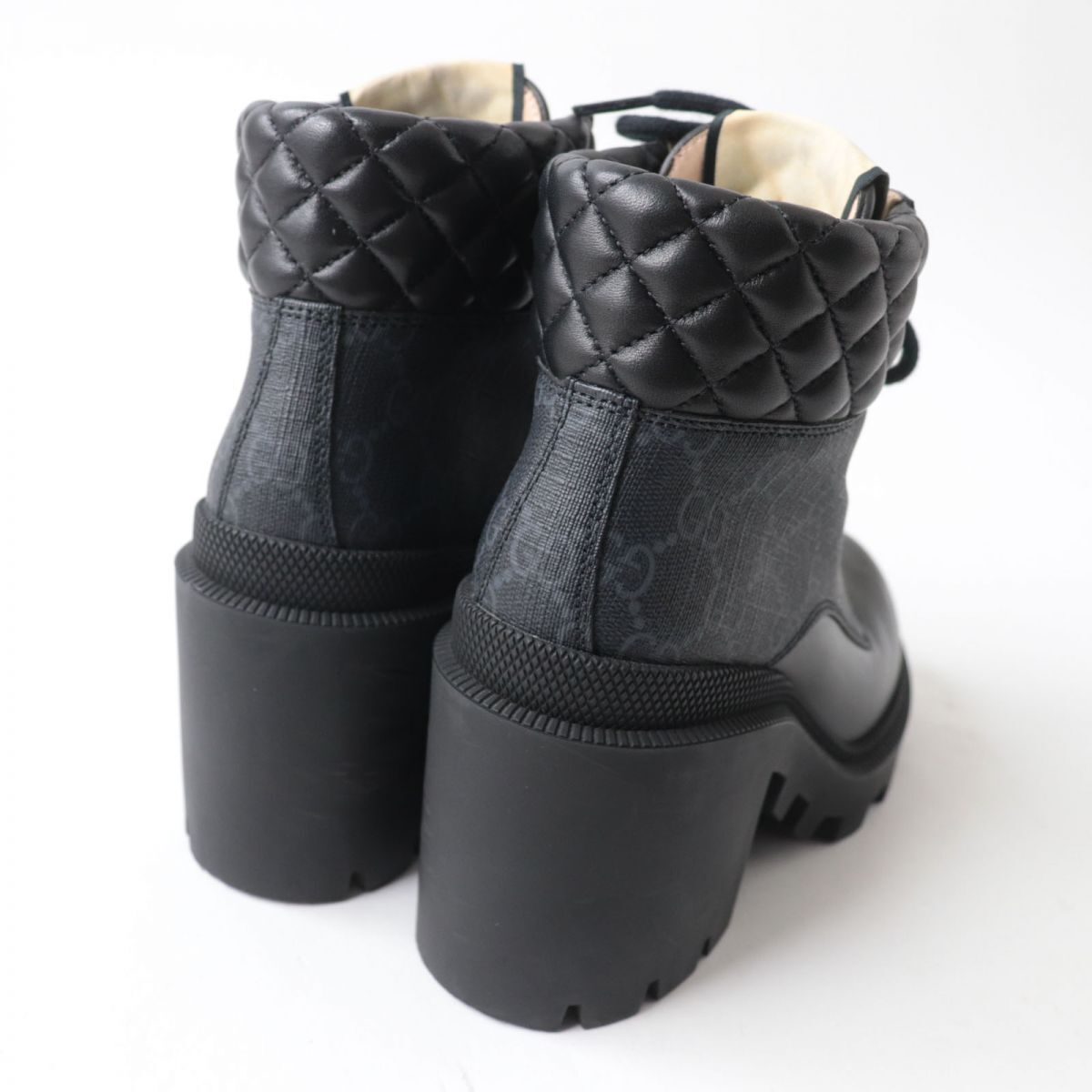 【ドンドン見直し】良品★定価145200円 グッチ 659691 GG ウィメンズ アンクルブーツ GGスプリームキャンバス×レザー グレー×黒 35_画像2