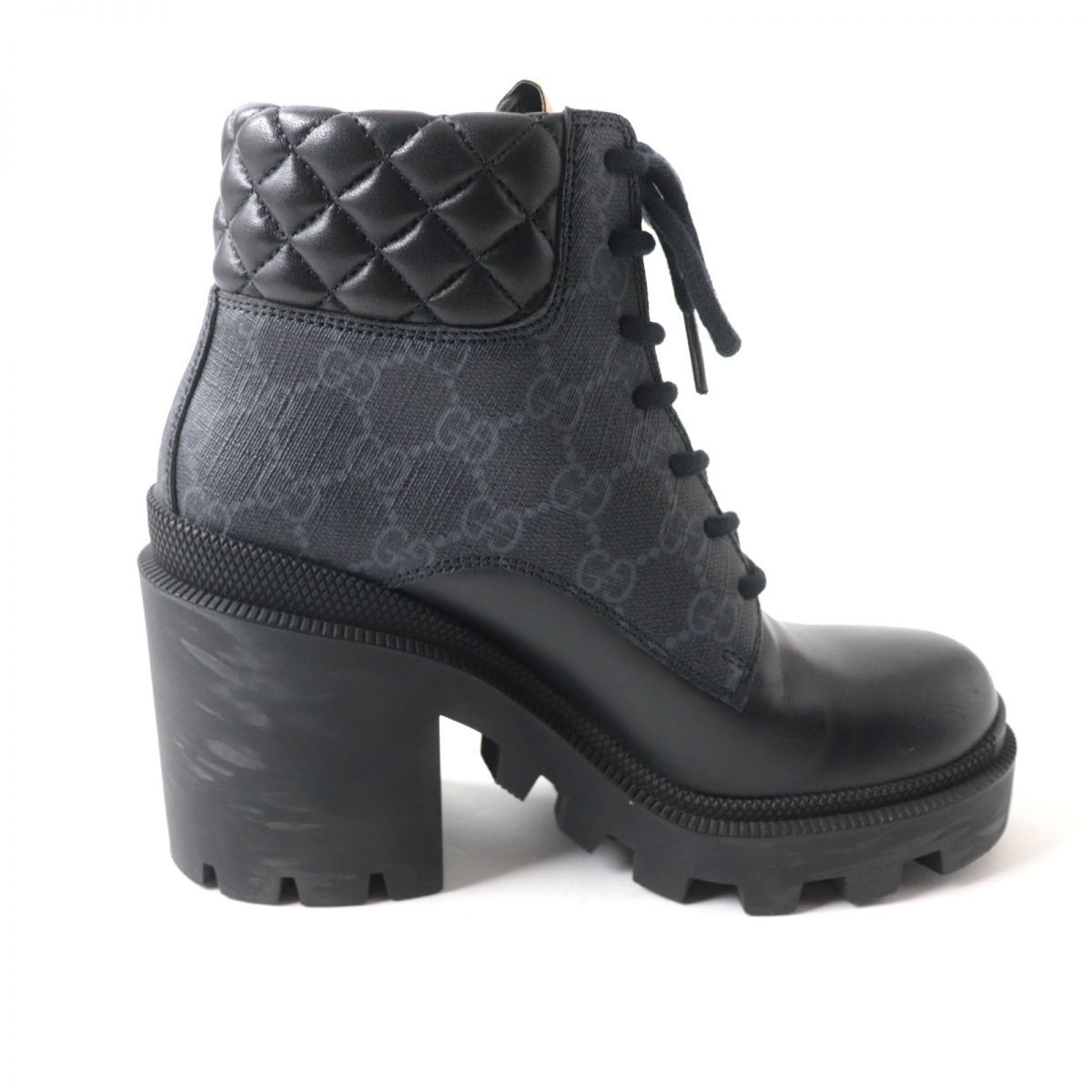 【ドンドン見直し】良品★定価145200円 グッチ 659691 GG ウィメンズ アンクルブーツ GGスプリームキャンバス×レザー グレー×黒 35_画像5
