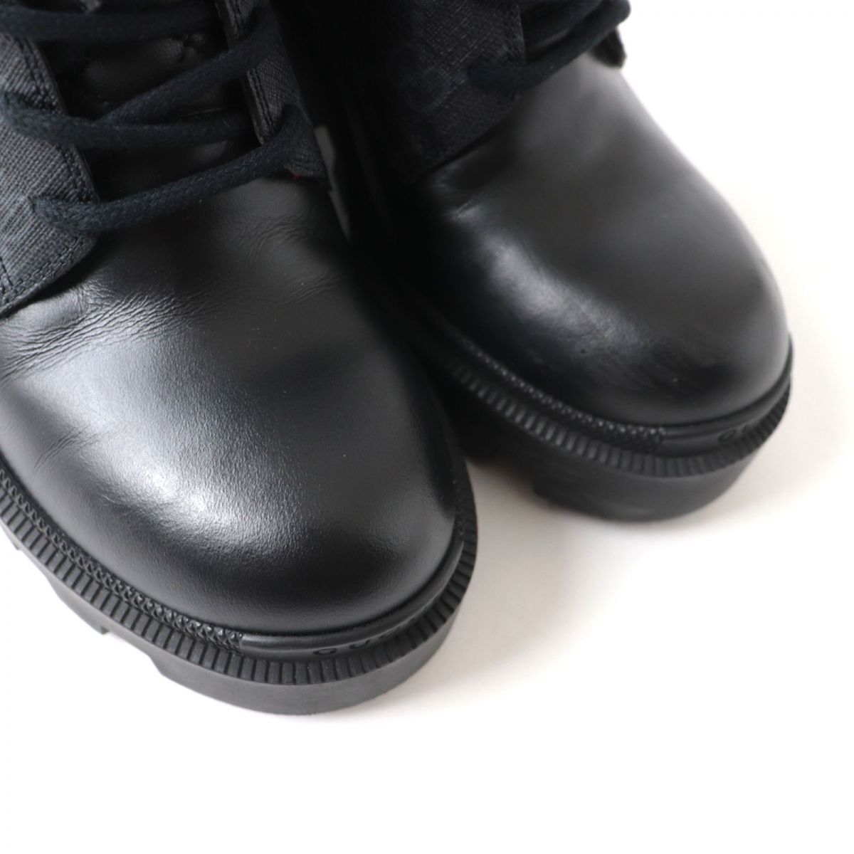 【ドンドン見直し】良品★定価145200円 グッチ 659691 GG ウィメンズ アンクルブーツ GGスプリームキャンバス×レザー グレー×黒 35_画像7