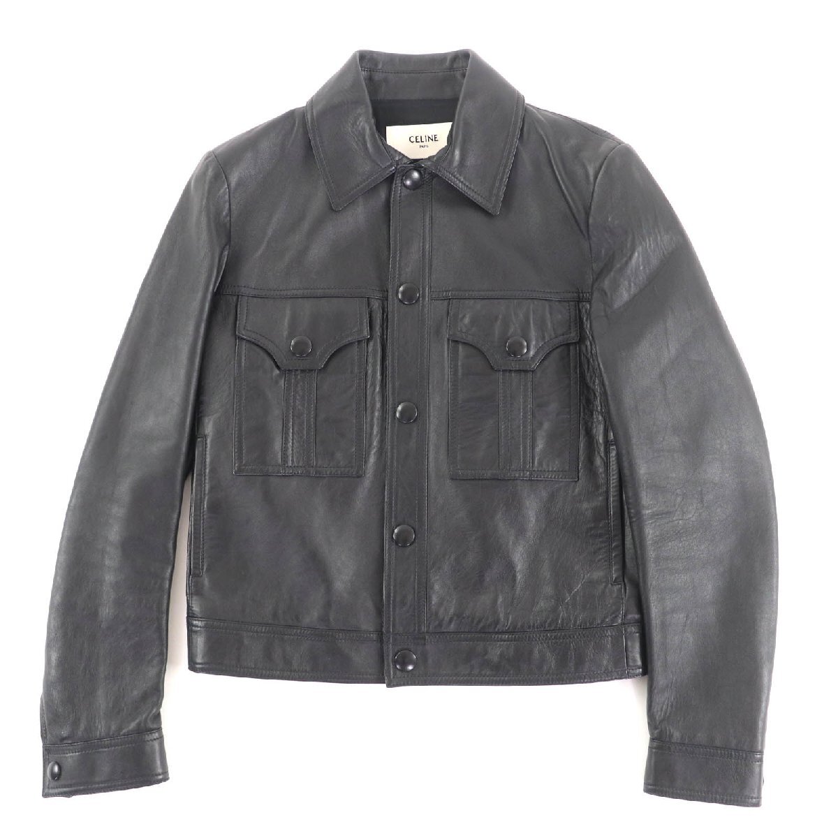 美品★CELINE セリーヌ 2F017291D アビエーター ソフトドラム ラムスキン ジャケット アウター ブラック 44 イタリア製 正規品 メンズ_画像1