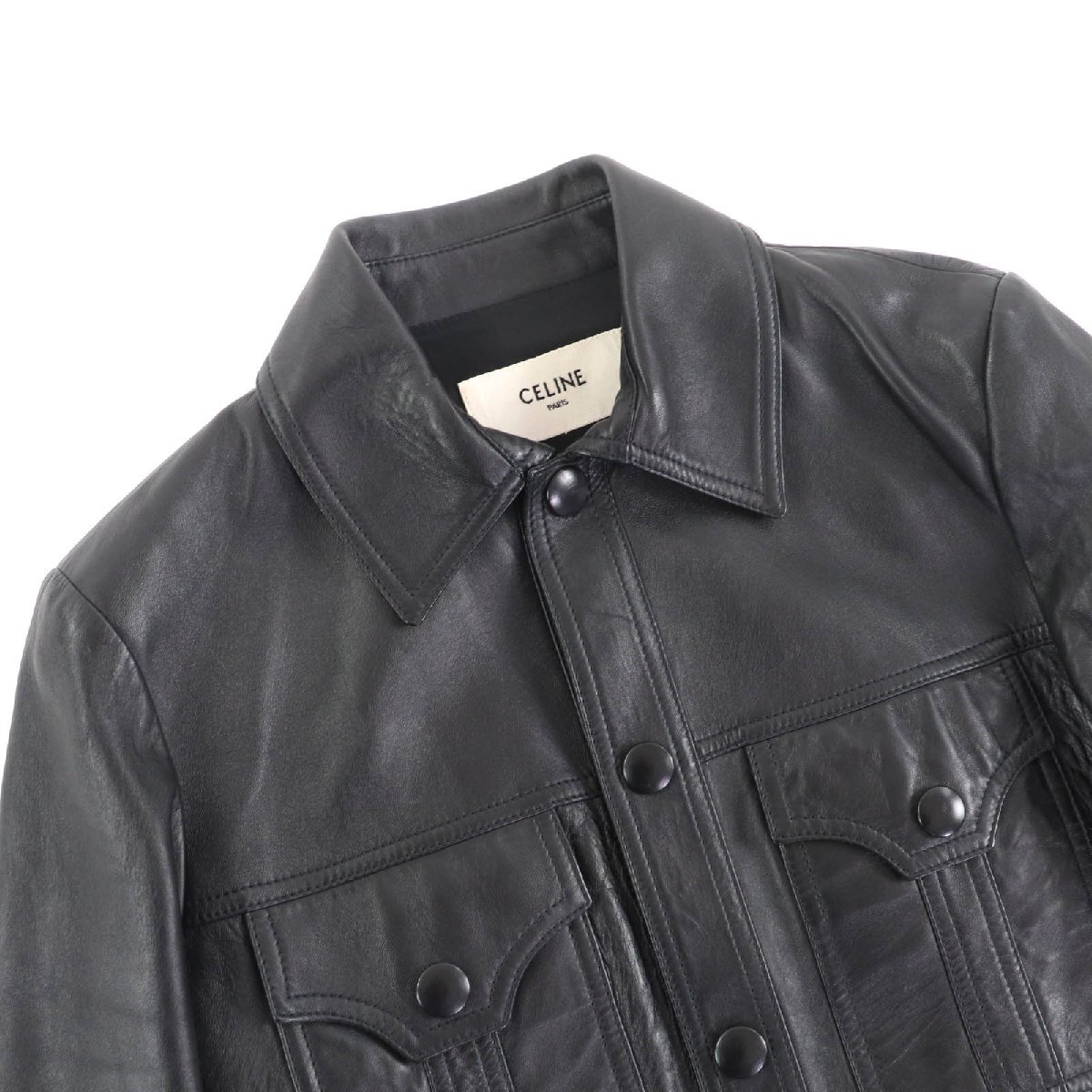 美品★CELINE セリーヌ 2F017291D アビエーター ソフトドラム ラムスキン ジャケット アウター ブラック 44 イタリア製 正規品 メンズ_画像2