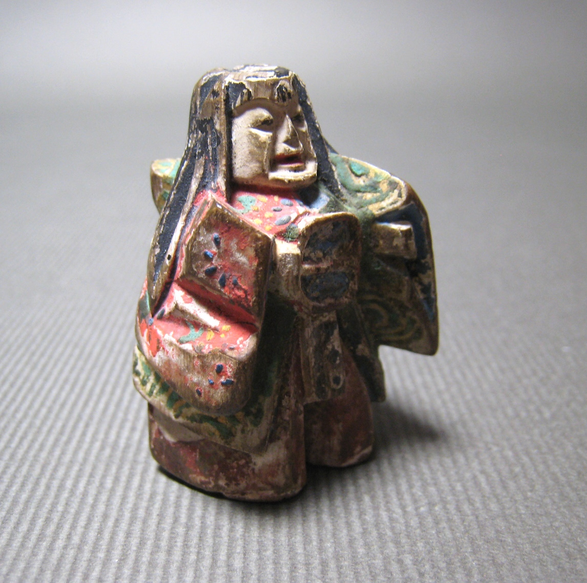 奈良 一刀彫 彩色 根付 2点 木彫 能楽 4.8cm 提げ物 骨董 時代 人形  委託品_画像9