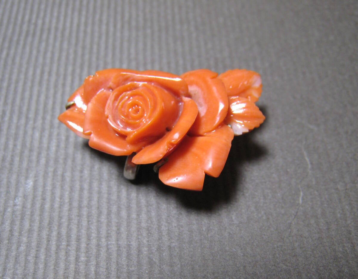 珊瑚　薔薇　彫刻　ミニ　3.5ｃｍ　帯留　アンティーク　着物　帯飾り　花　和装小物_画像4