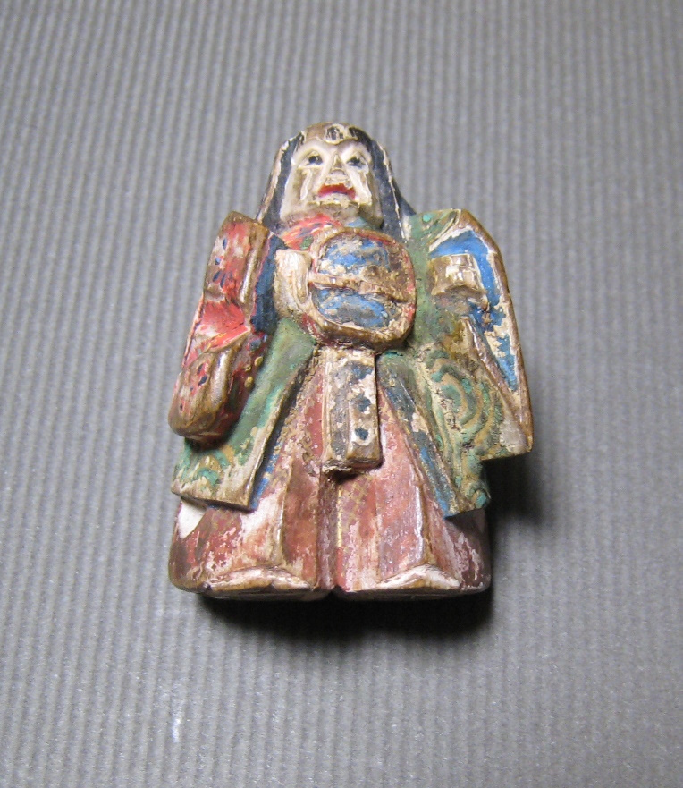 奈良 一刀彫 彩色 根付 2点 木彫 能楽 4.8cm 提げ物 骨董 時代 人形  委託品_画像7
