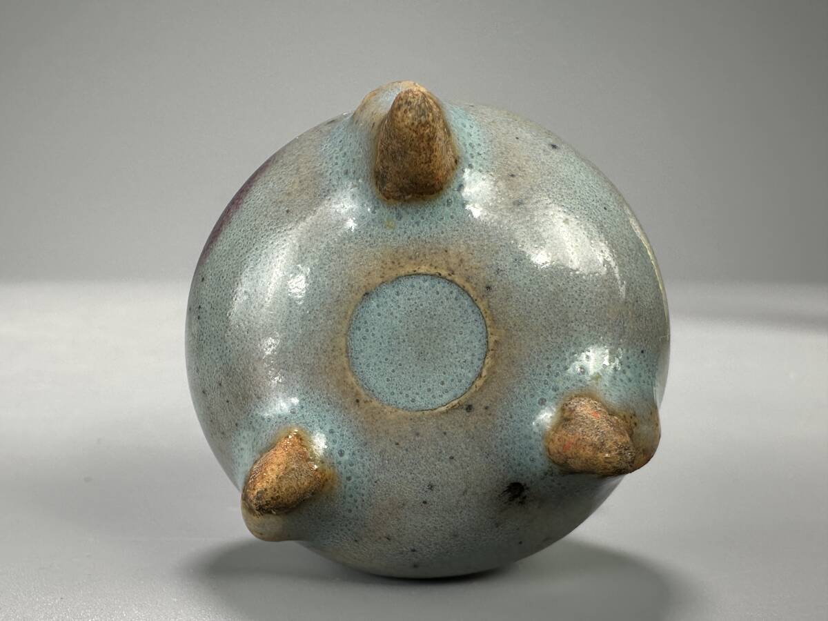 UO09-11 中国美術 宋～元時代 鈞釉 鈞窯 三足香炉 紫斑 唐物 時代物 古物