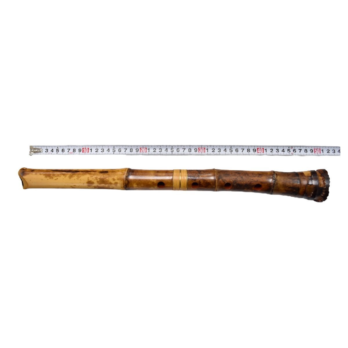 (4-33886) 真山 都山流 尺八 一尺 六寸 全長(zhǎng)49cm 金歌口 金三線 伝統(tǒng) 和 楽器 印 音未確認(rèn)【緑和堂】