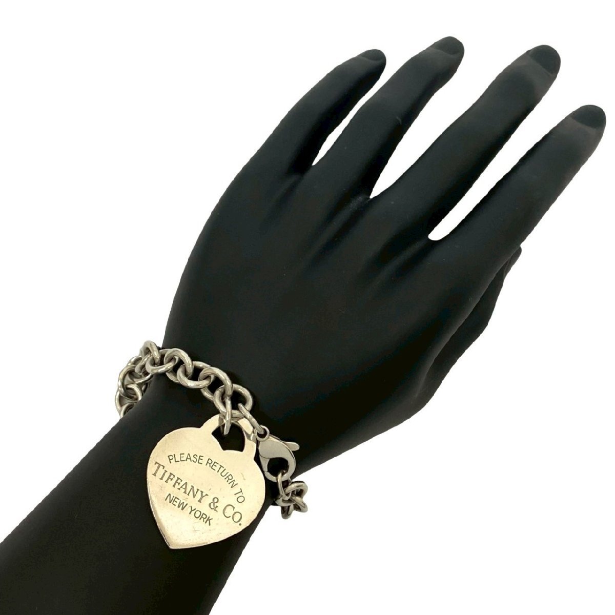 極 美品 TIFFANY&Co. ティファニー リターントゥ ハート ラージ ブレスレット シルバー925 チェーン バングル アクセサリー シルバー 13369