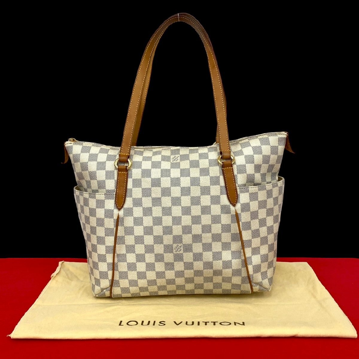 極 美品 袋付き LOUIS VUITTON ルイヴィトン トータリー MM ダミエアズール レザー 本革 トートバッグ ハンドバッグ ホワイト 254-2_画像1