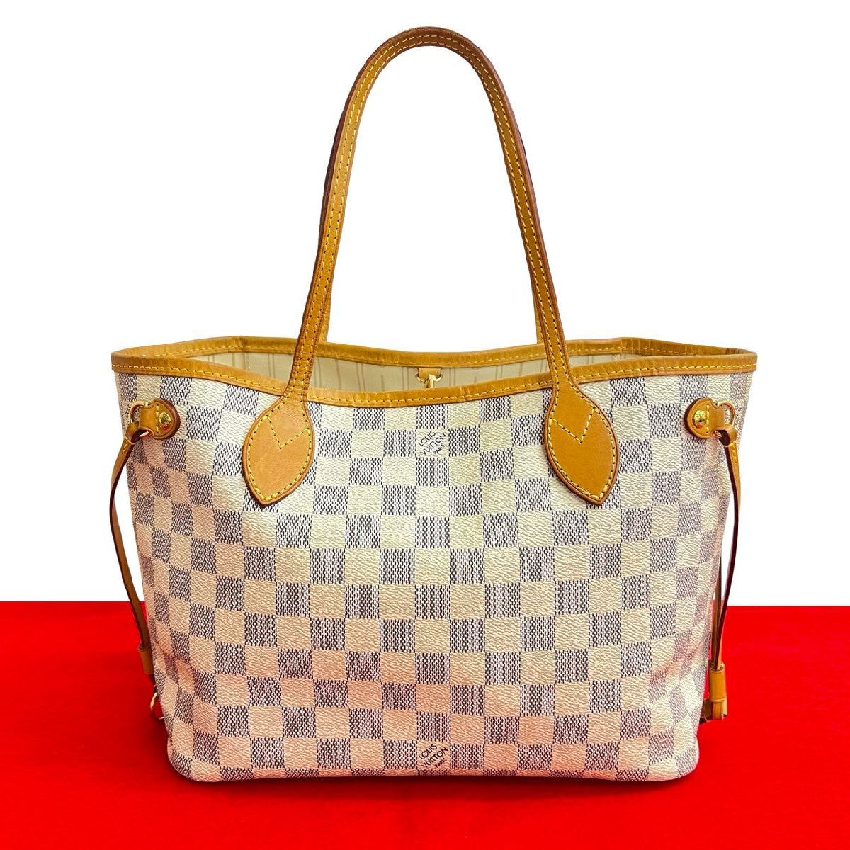 極 美品 LOUIS VUITTON ルイヴィトン ネヴァーフル PM ダミエ アズール レザー 本革 トートバッグ ハンドバッグ オフホワイト s716a_画像1