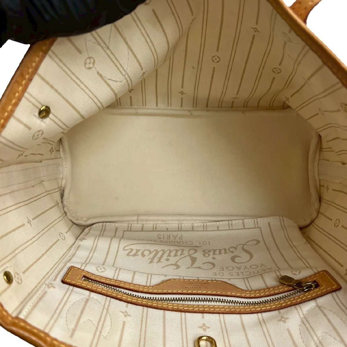 極 美品 LOUIS VUITTON ルイヴィトン ネヴァーフル PM ダミエ アズール レザー 本革 トートバッグ ハンドバッグ オフホワイト s716a_画像10