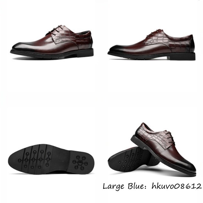 超希少■レザーシューズ 本革 イギリス風 職人手作り ビジネスシューズ メンズ 上質牛革 革靴 紳士靴 軽量 通勤 フォーマル レッド 24.5cm