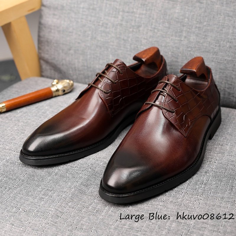 超希少■レザーシューズ 本革 イギリス風 職人手作り ビジネスシューズ メンズ 上質牛革 革靴 紳士靴 軽量 通勤 フォーマル レッド 24.5cm