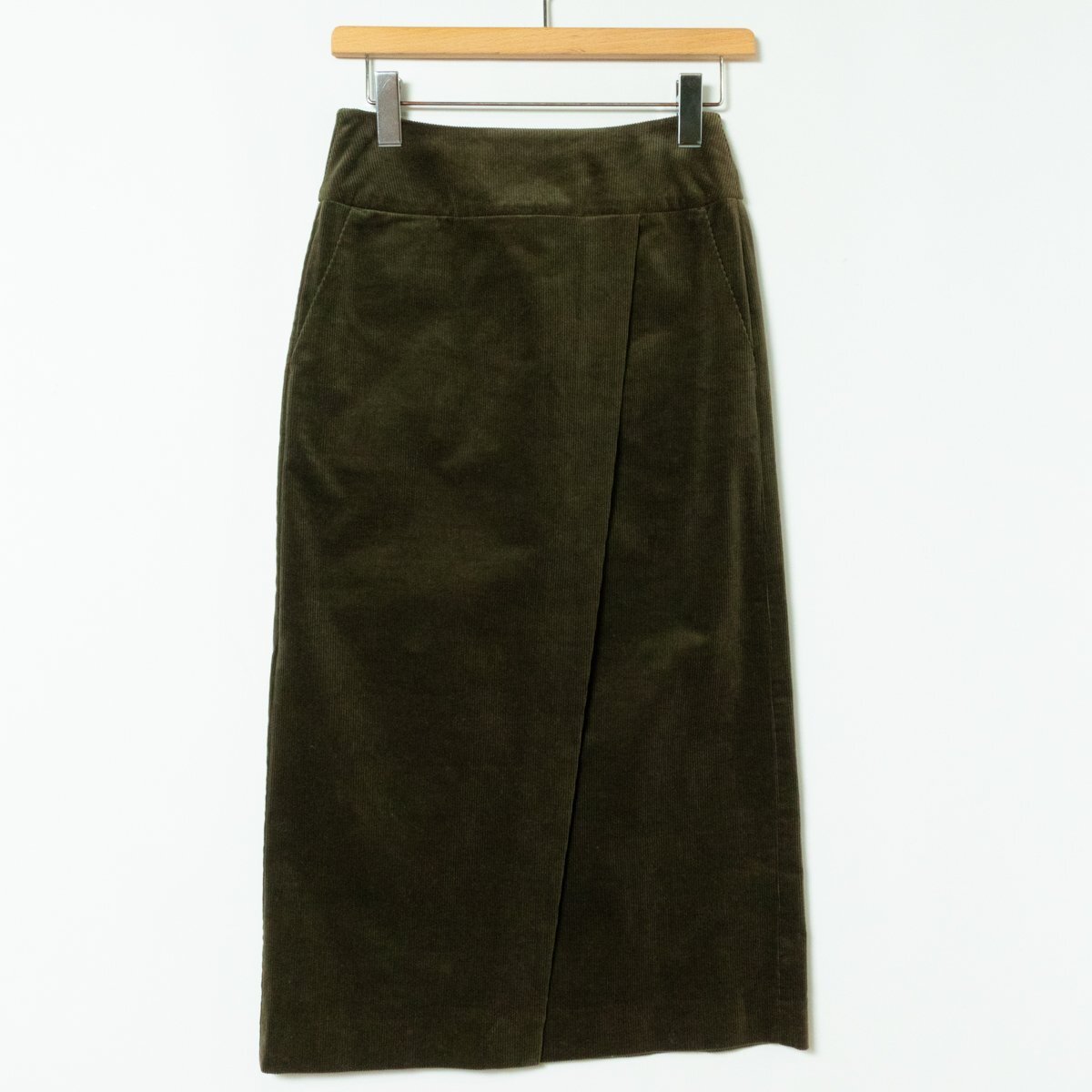 URBAN RESEARCH DOORS アーバン リサーチ ドアーズ コーデュロイラップストレートスカート 36 カーキ オリーブ ロング 大人カジュアル_画像1