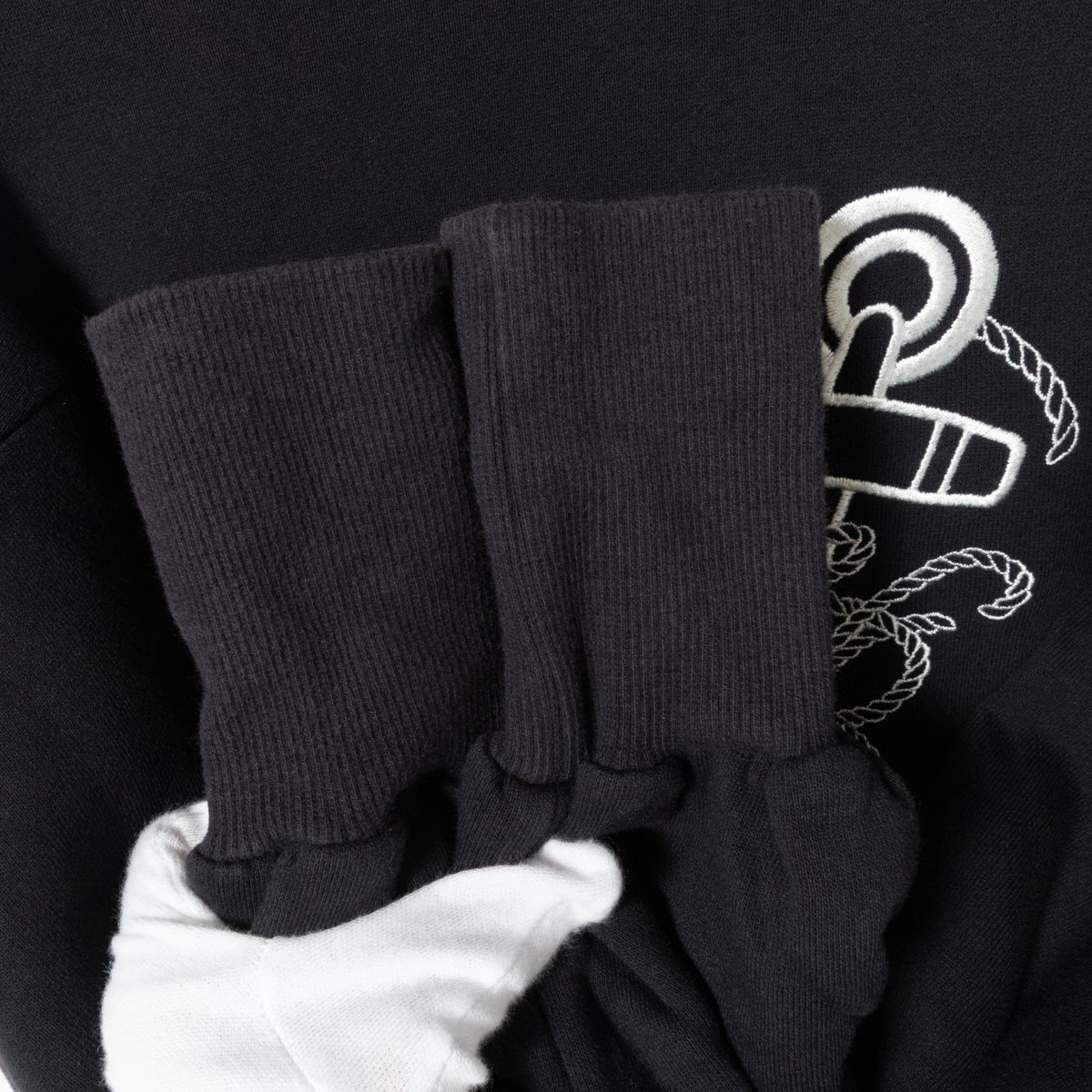 Verybrain ベリーブレイン オフタートルマリン柄プルオーバー トレーナー ショート丈 ダークネイビー 紺 Mサイズ コットン 綿 裏起毛 刺繍_画像8