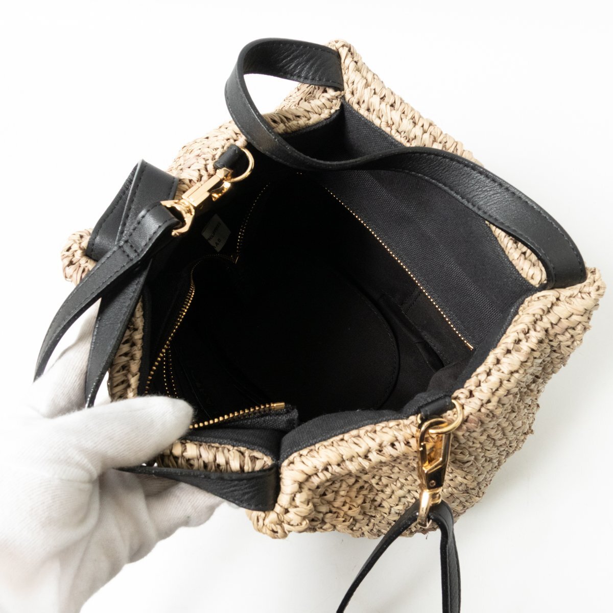 VIOLAd'ORO ヴィオラドーロ 2WAY ショルダーバッグ トートバッグ レザー ラフィア ブラック グレー レディース 斜めがけ 手さげ カジュアル_画像9