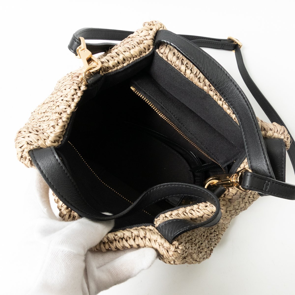 VIOLAd'ORO ヴィオラドーロ 2WAY ショルダーバッグ トートバッグ レザー ラフィア ブラック グレー レディース 斜めがけ 手さげ カジュアル_画像8