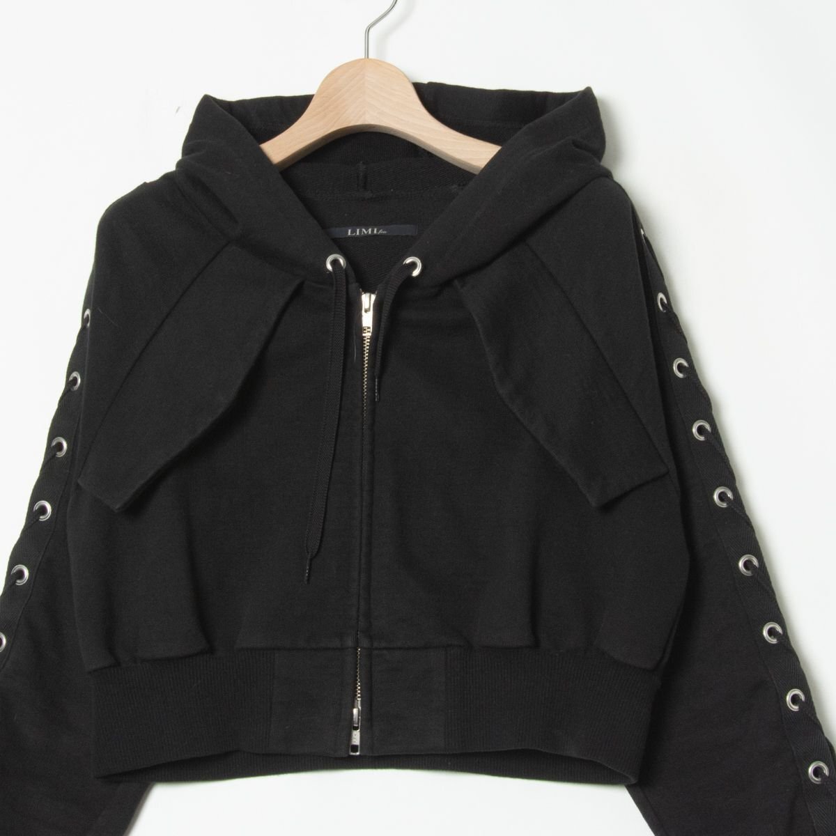 【1円スタート】LIMI feu リミフゥ スウェットパーカー ジップショートアウター 00' レディース Yohji Yamamoto ブラック黒 ヨウジヤマモト_画像4