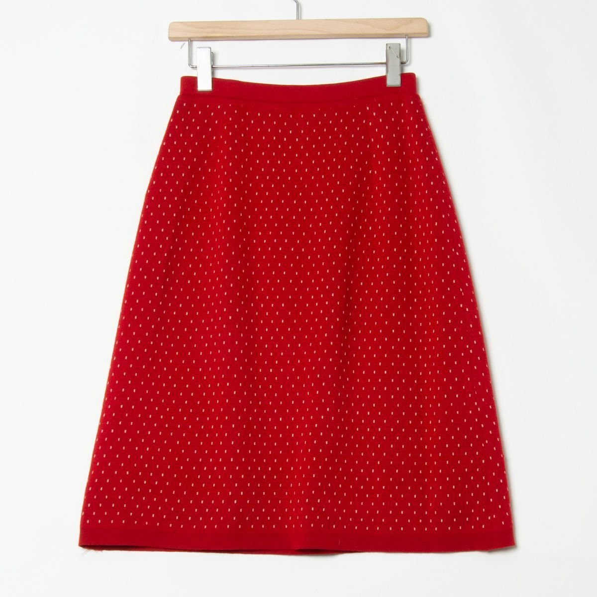 FUKUZO フクゾー ニットミディ丈スカート ボトムス 6サイズ ウール100% ウエストゴム ヴィンテージ オールド 秋冬 レッド 赤 レディース_画像2