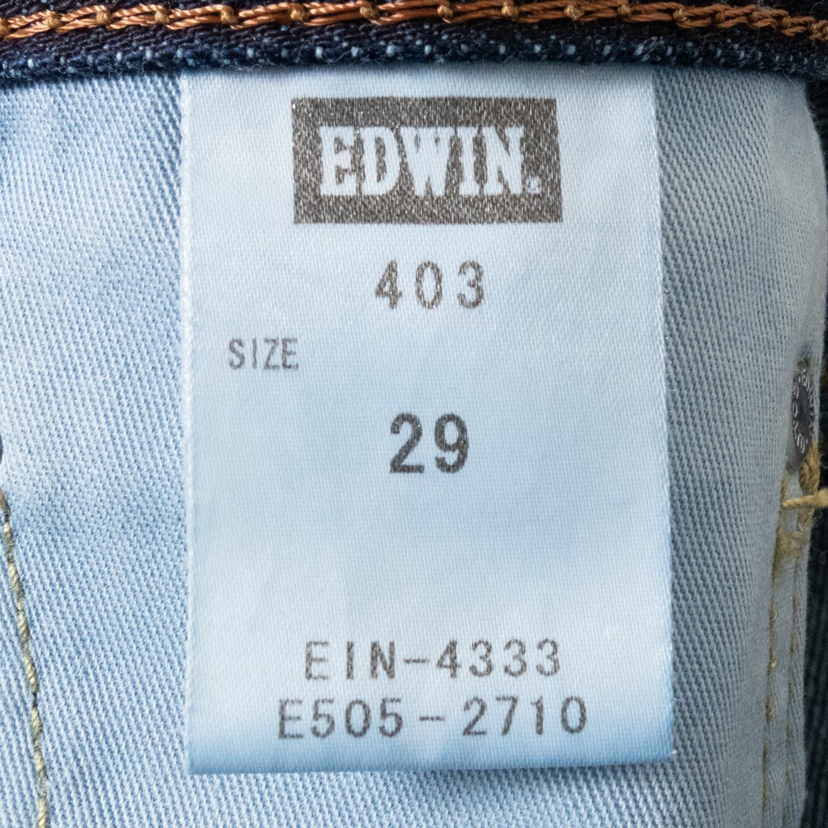 EDWIN エドウィン 403 ワンウォッシュ ストレート デニム パンツ W29 コットン100 メンズ 紳士 ボトムス ジップフライ ブルー系 ベーシック_画像3