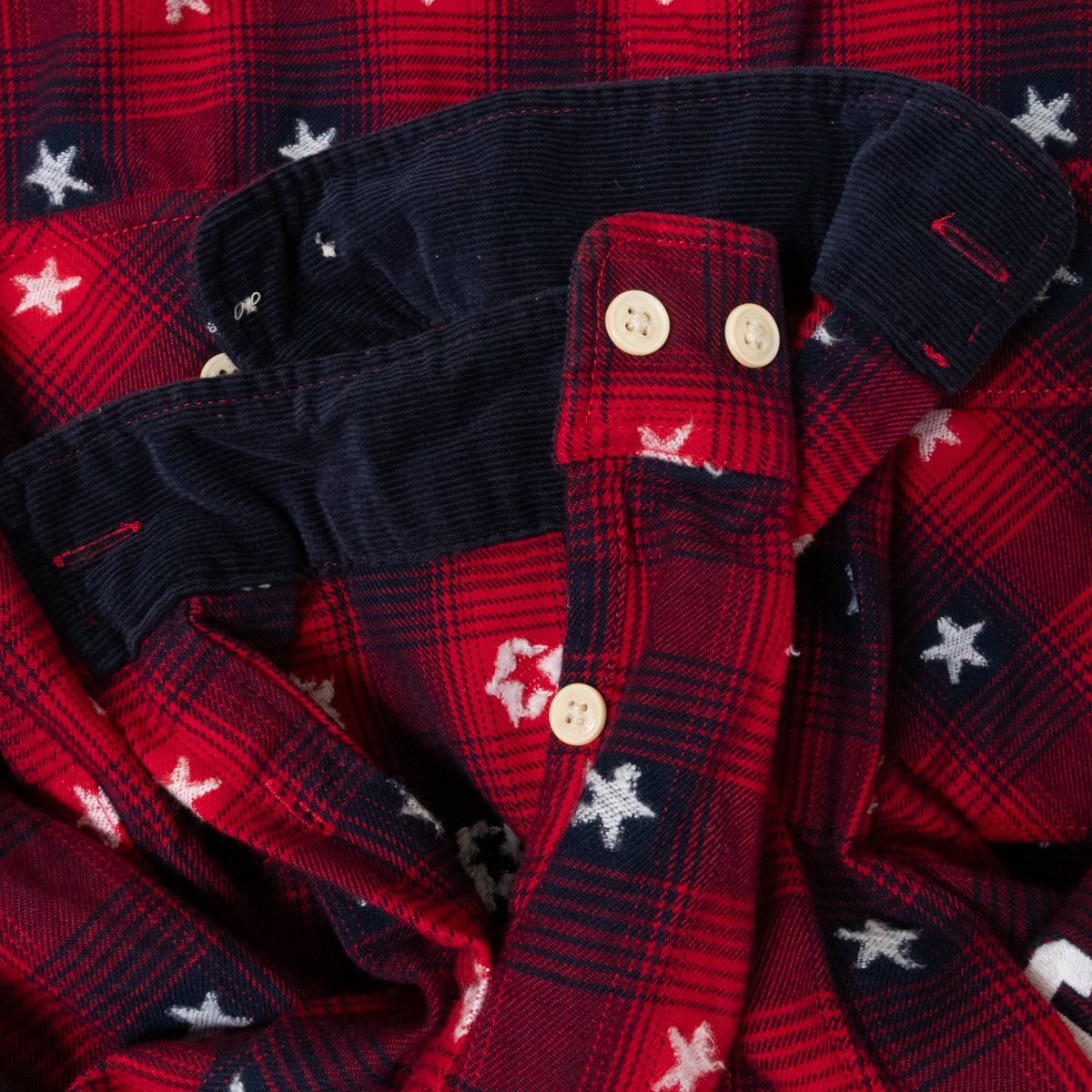 TOMMY JEANS トミージーンズ 星柄ブラッシュフランネルチェックシャツ Mサイズ コットン100% レッドxネイビー カジュアル トップス メンズ_画像4