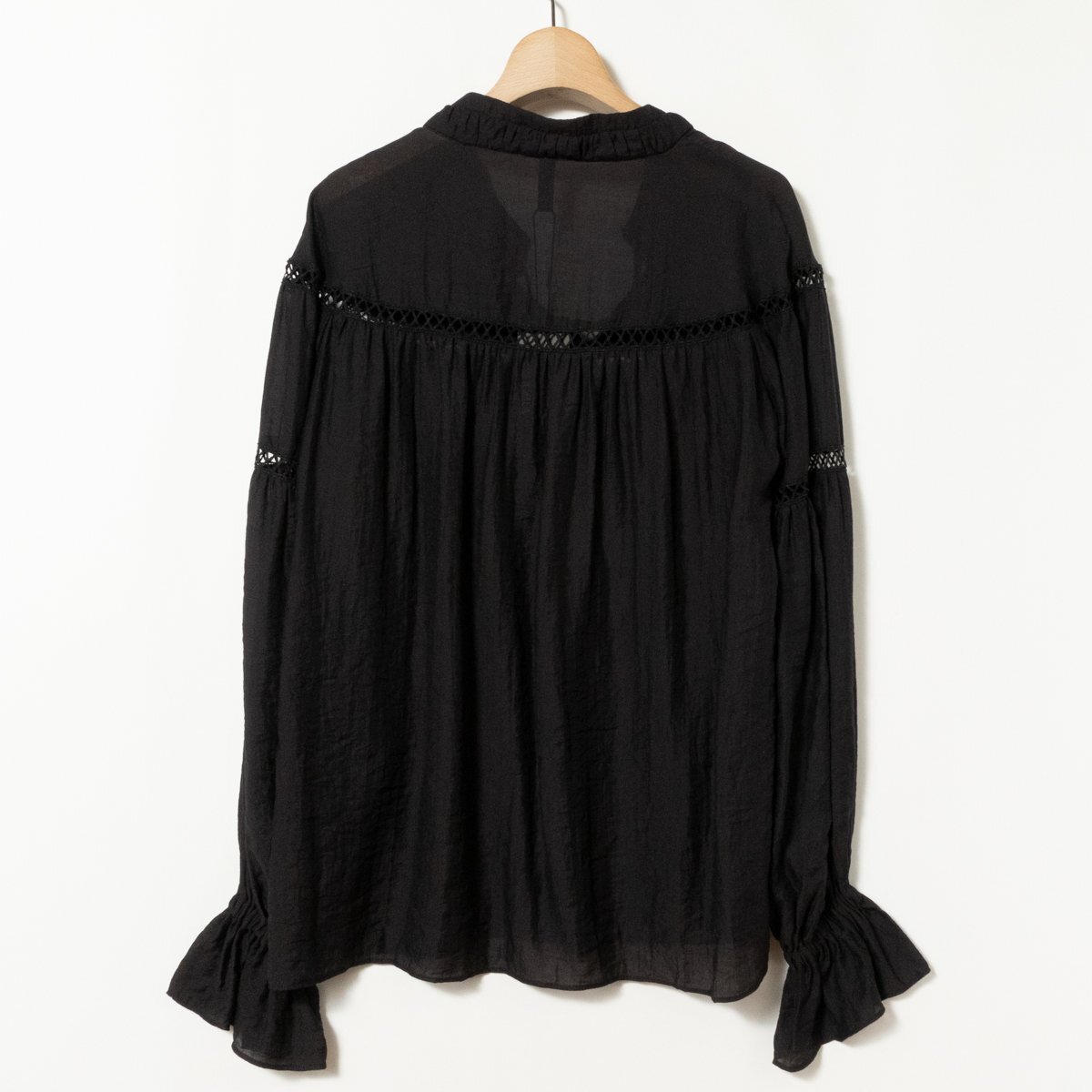 タグ付き 美品 AULA AILA アウラアイラ レディース ブラウス プルオーバー スキッパー ブラック 黒 フリル サイズ0 レーヨン ポリエステル_画像7