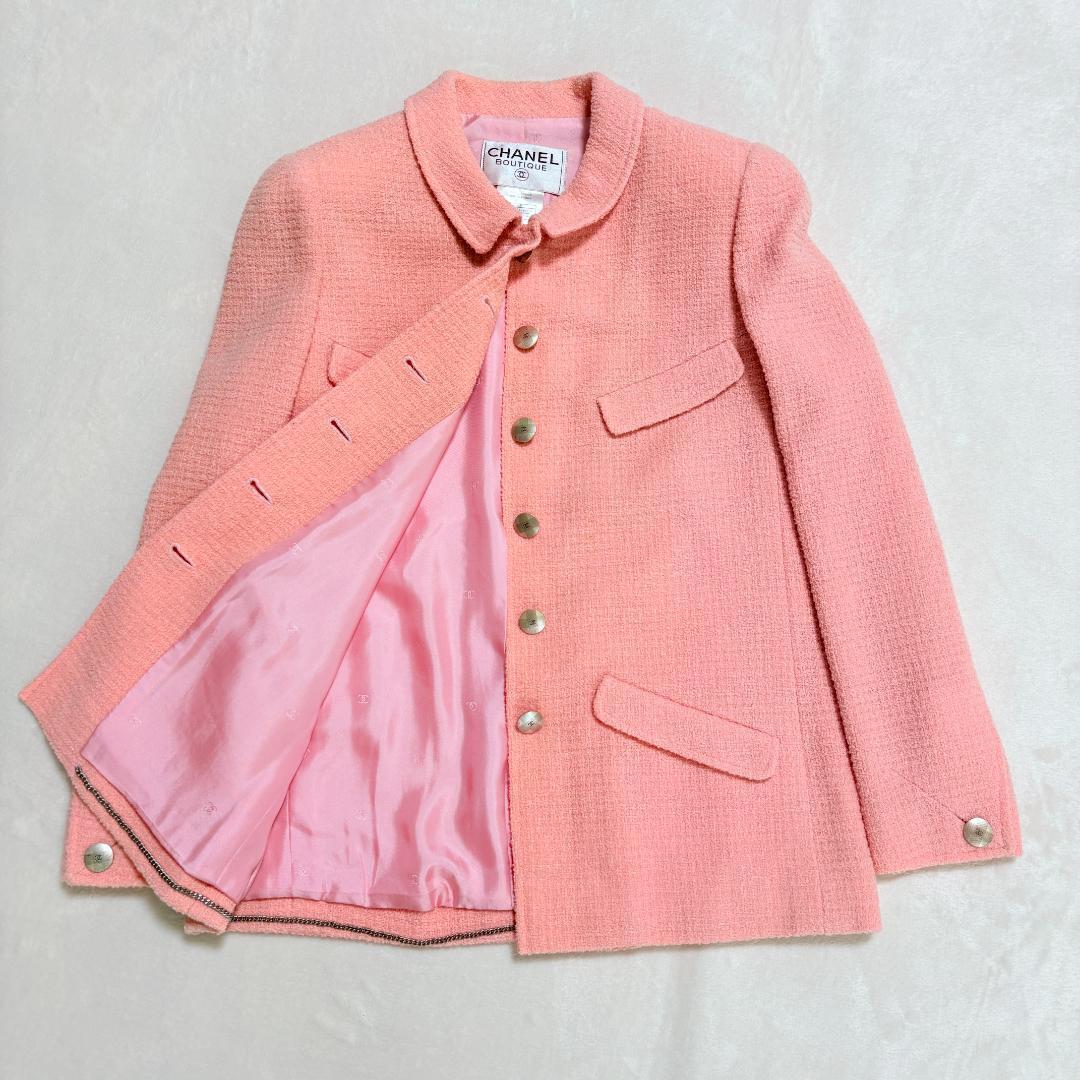 シャネル　セットアップ　ツイード　ココマーク　ピンク　シルク　CHANEL_画像3