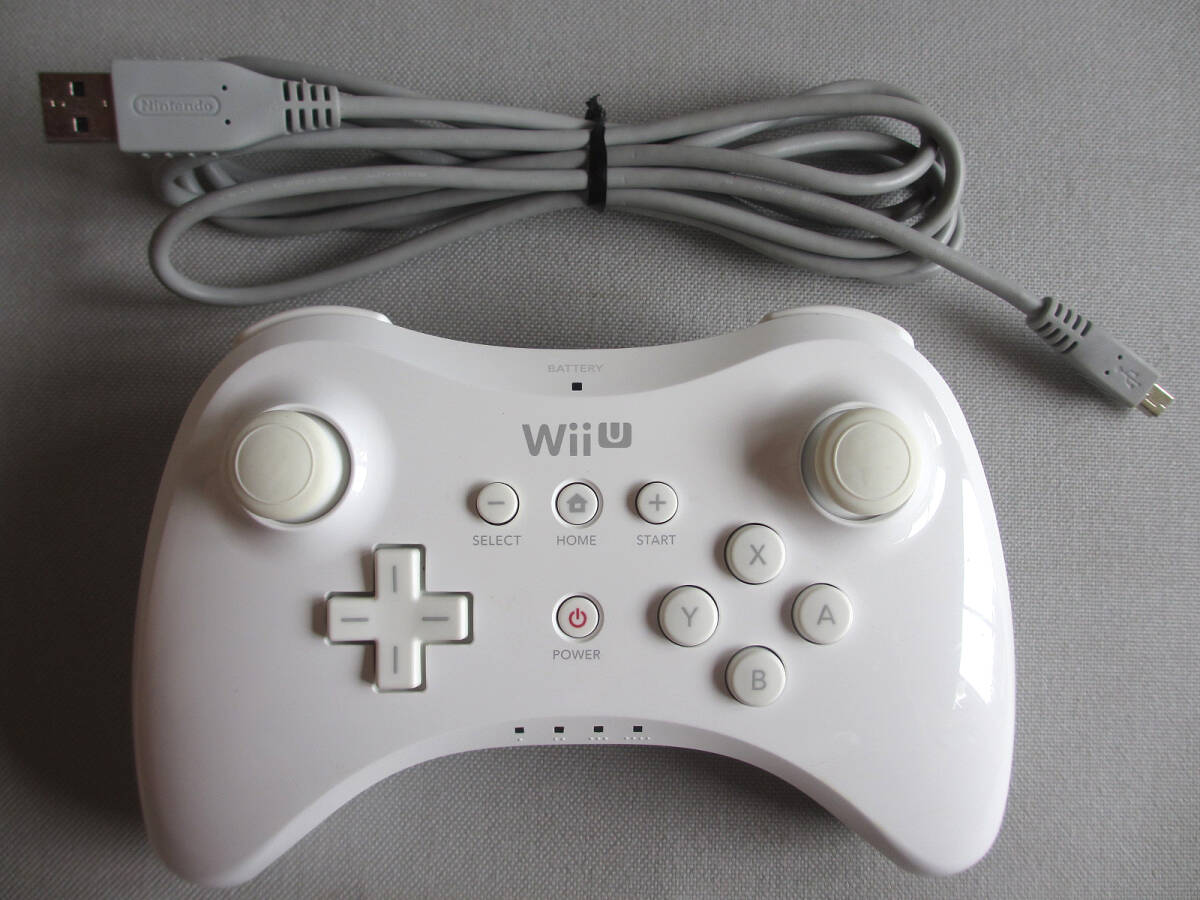 ☆★ 任天堂 Nintendo WiiU Wii U PROコントローラー WUP-005 プロコン シロ 白 shiro 純正 ワイヤレス 純正充電ケーブル 動作確認 ☆★_画像1