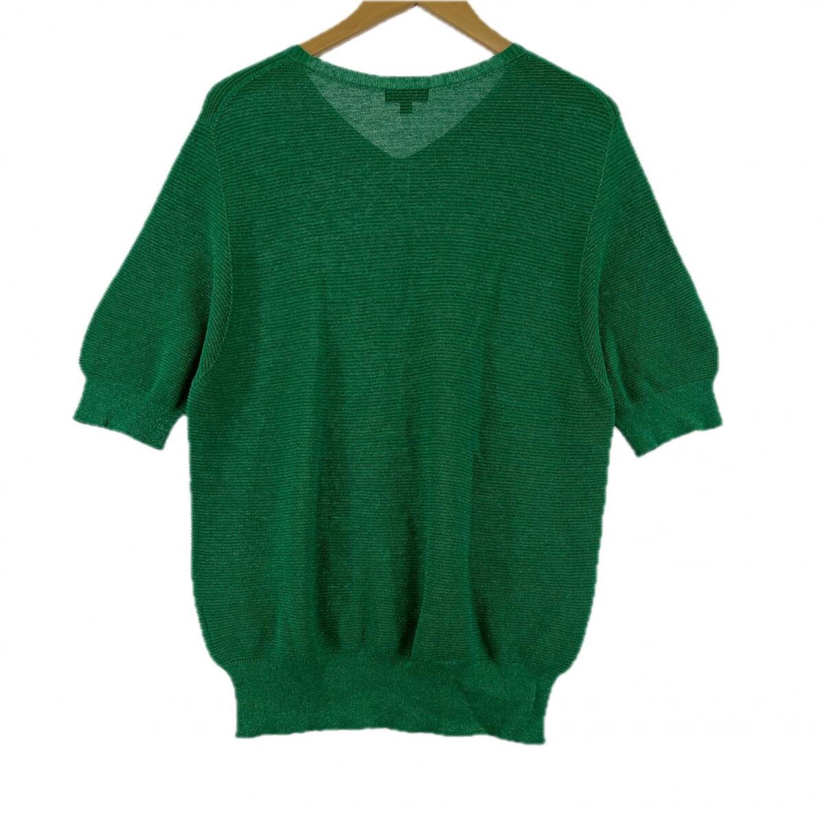 INDIVI インディヴィ Vネック サマー ニット size13/ラメグリーン_画像2