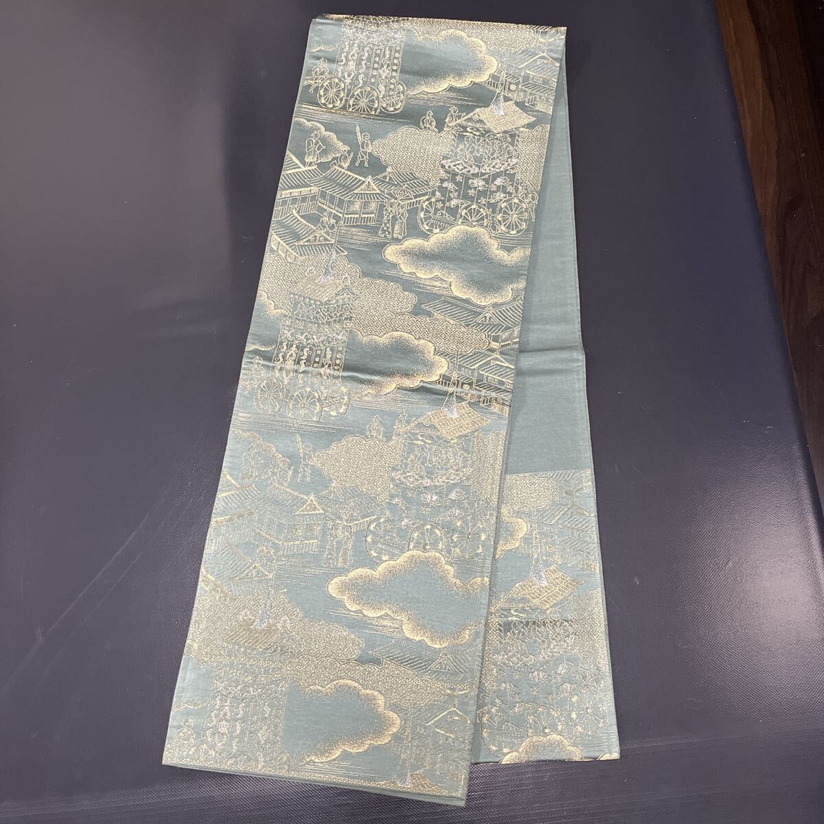 京袋帯☆金糸刺繍 時代風景画 和柄 渋め系☆送料無料_画像2