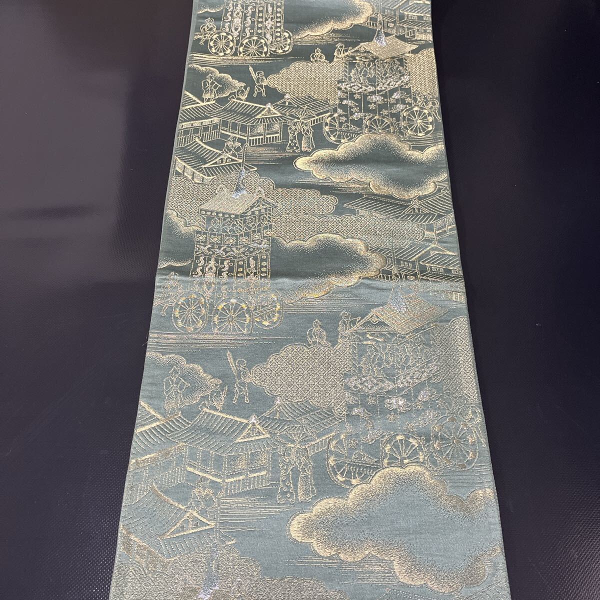 京袋帯☆金糸刺繍 時代風景画 和柄 渋め系☆送料無料_画像3