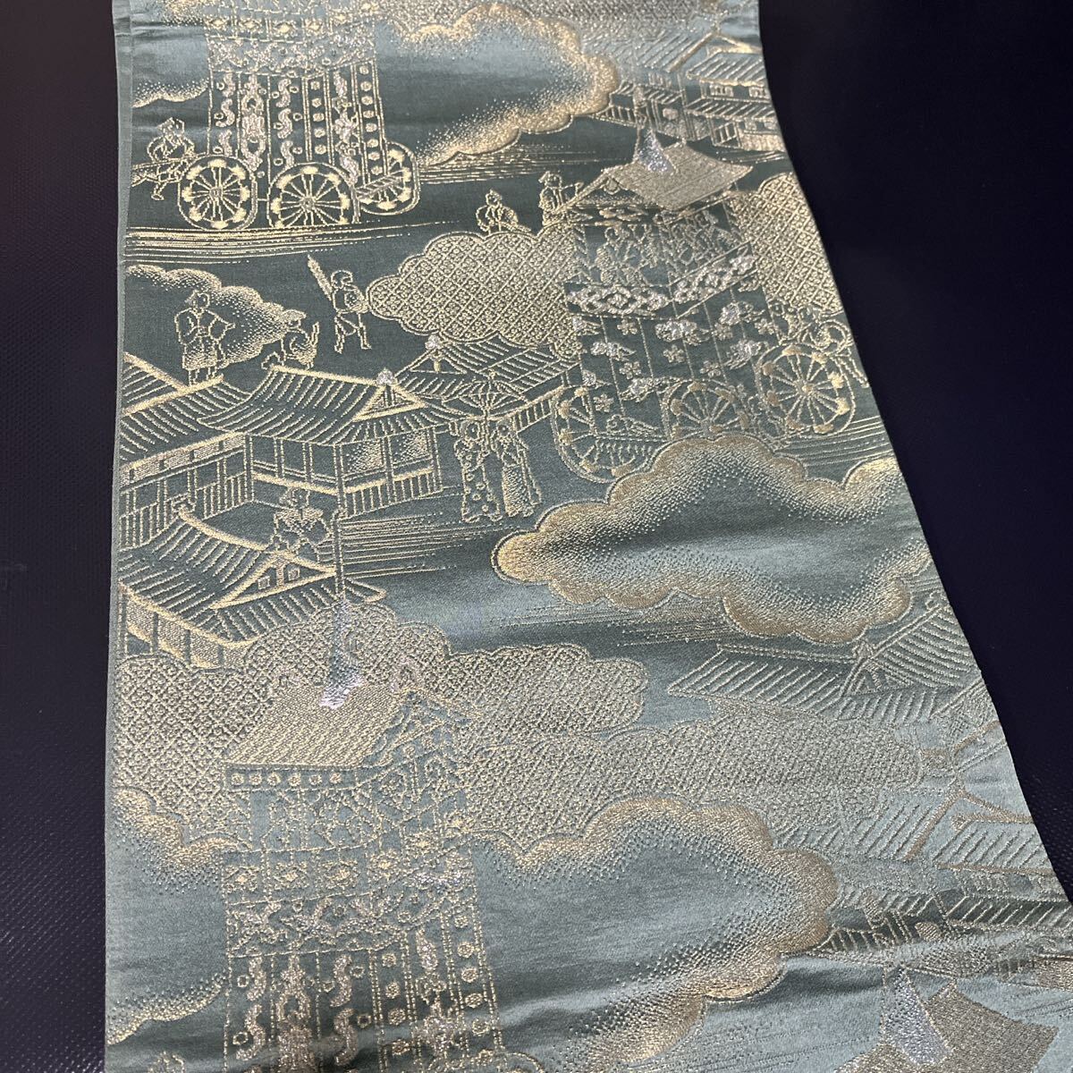 京袋帯☆金糸刺繍 時代風景画 和柄 渋め系☆送料無料_画像4