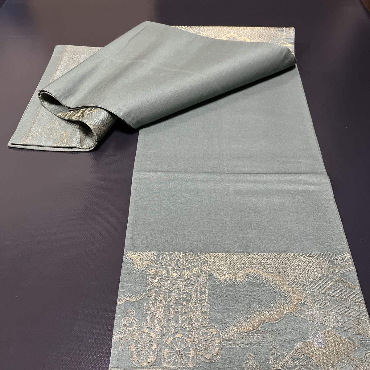 京袋帯☆金糸刺繍 時代風景画 和柄 渋め系☆送料無料_画像8