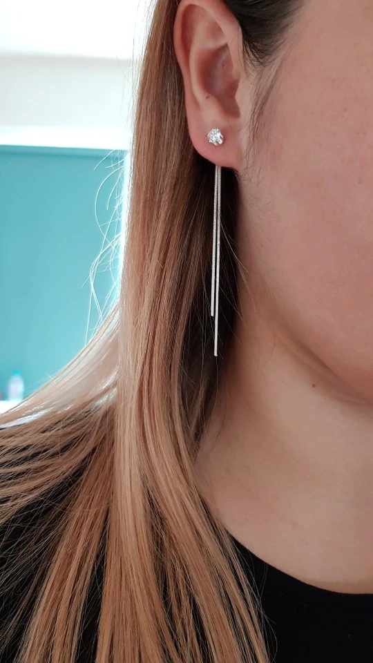 ブラブラ揺れて輝く!ジルコニアダイヤモンド ビジュー ピアス★両耳 シルバー_画像2