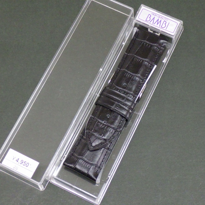 送料無料 バネ棒付き★特価 新品★BAMBI 時計ベルト 28mm 牛革バンド 黒 ブラック 黒色 ステンレス美錠★バンビ正規品 定価税込4,950円_画像2
