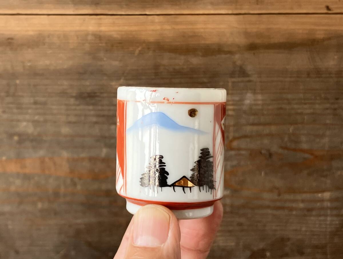 【OAN】蔵出し 時代物 色絵 印判 金彩 のぞき 猪口 9客セット 骨董 古美術 古道具 民藝 古民藝 茶道具 懐石 古玩 瀬戸 伊万里 九谷 I251050_画像4