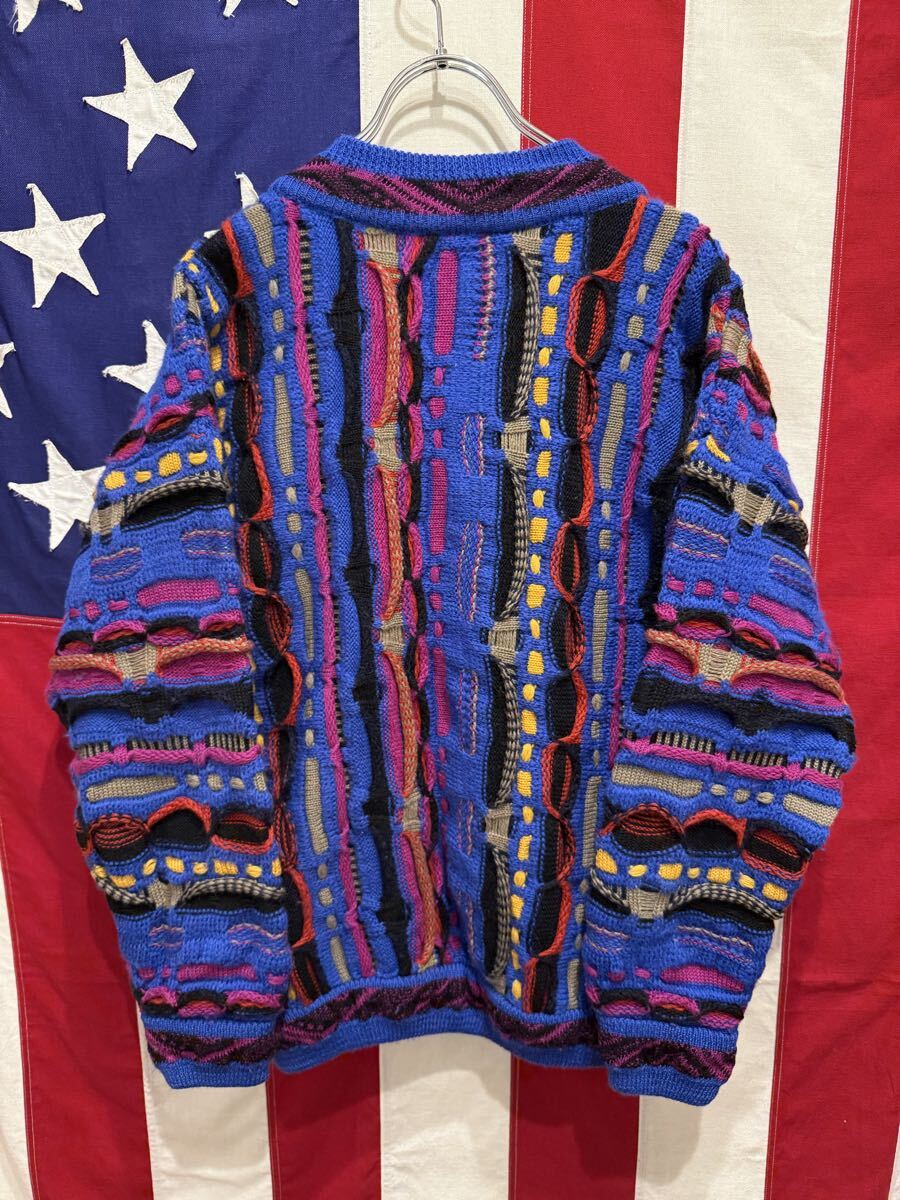 ★90s★オーストラリア製★CARLO ALBERTO★カルロアルベルト★3Dニットカーディガン★ウール★総柄★ブルー×マルチカラー★ヴィンテージ★_画像4
