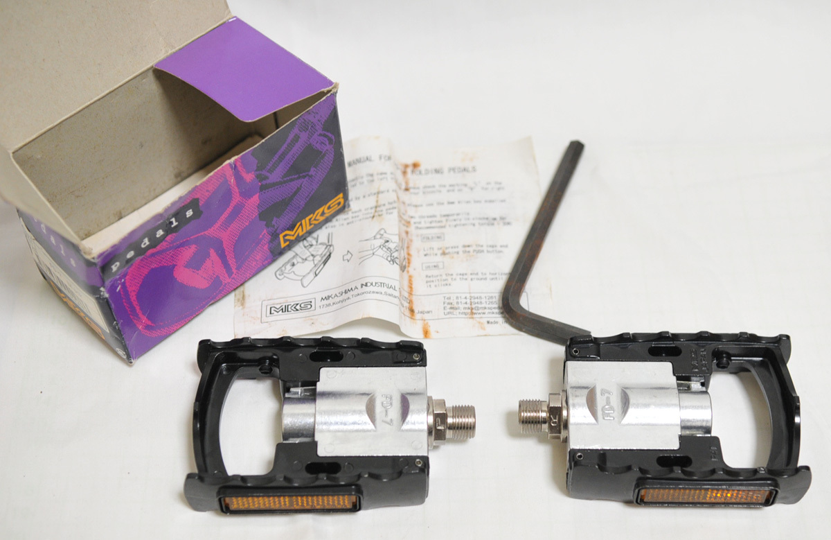 未使用●MKS ミカシマ 折り畳み式ペダル FD-7 ブラック シルバー 日本製　_画像1