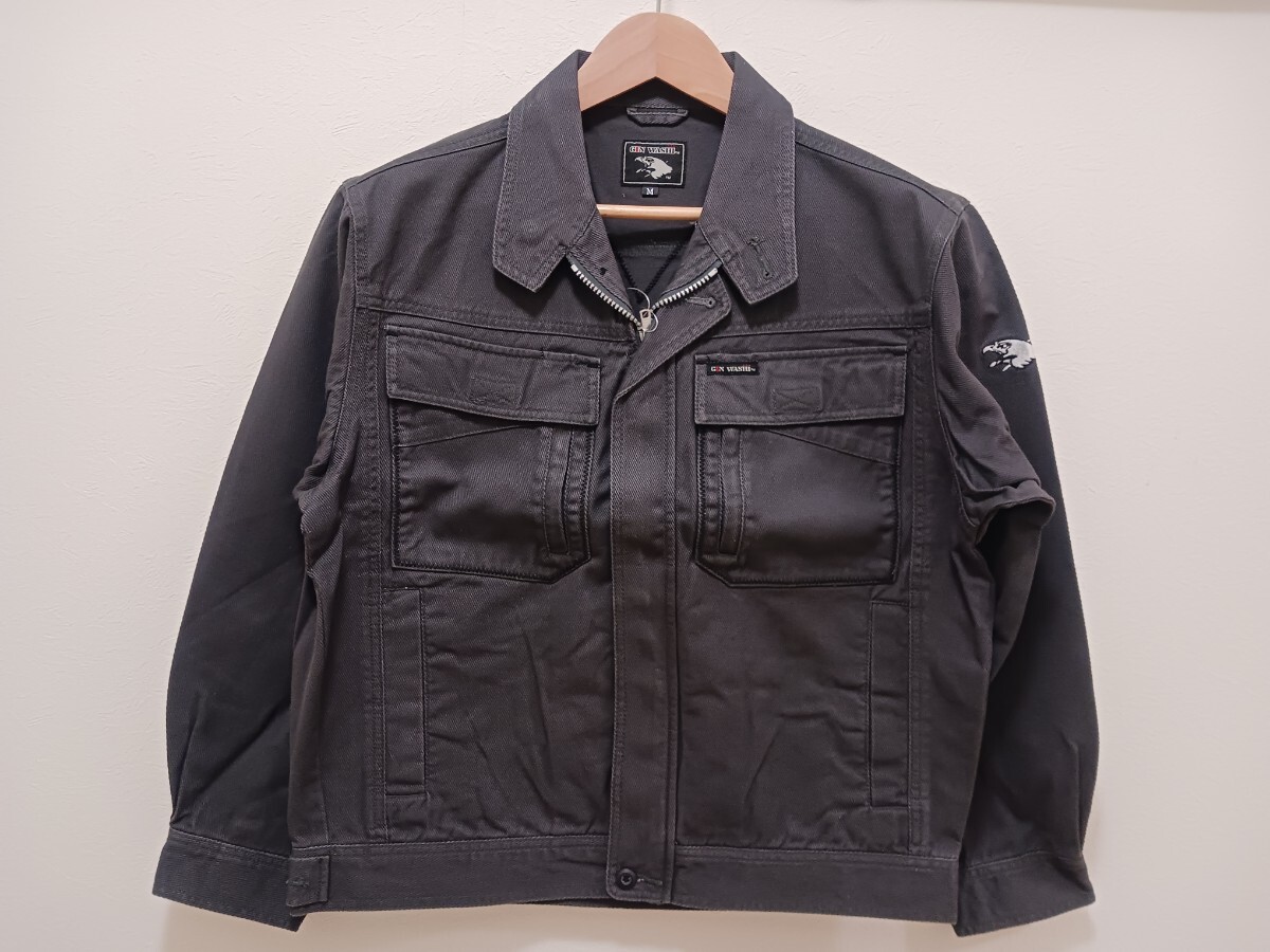 1825　銀鷲|ギンワシ|W074|純綿ジャンパー|Mサイズ|濃グレー|ジップアップ|通年|春夏秋冬|GIN WASHI|ジャンバー|Gジャン|ブルゾン|綿100%_画像1